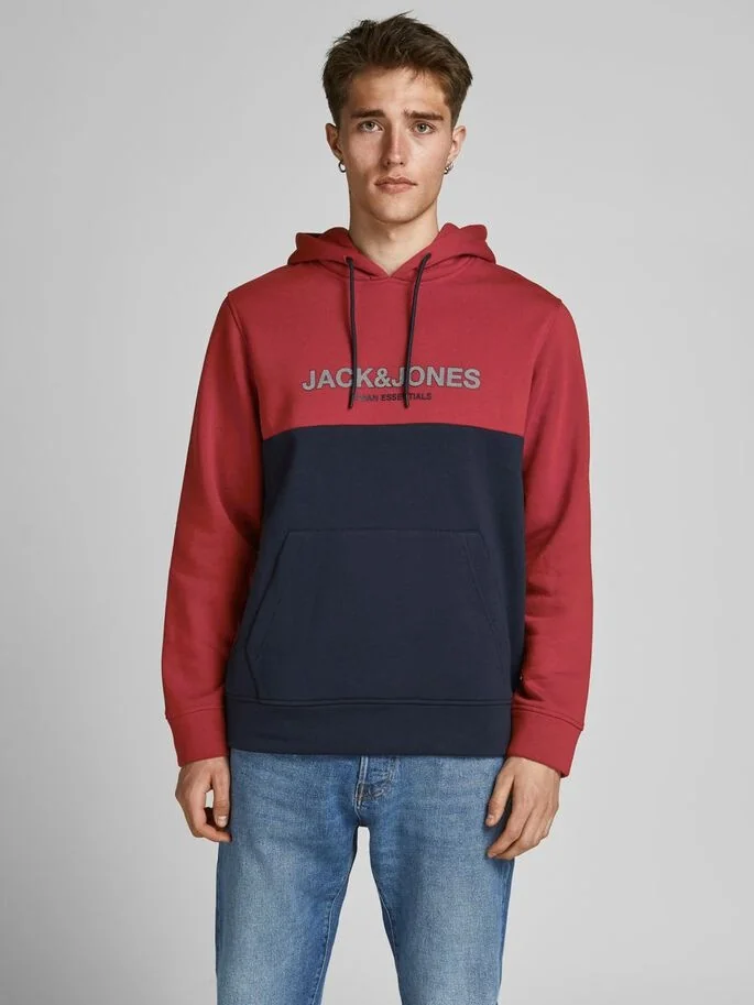 Толстовка JJEURBAN BLOCKING SWEAT HOOD NOOS 12190441-Red Dahlia Jack & Jones S Червоний