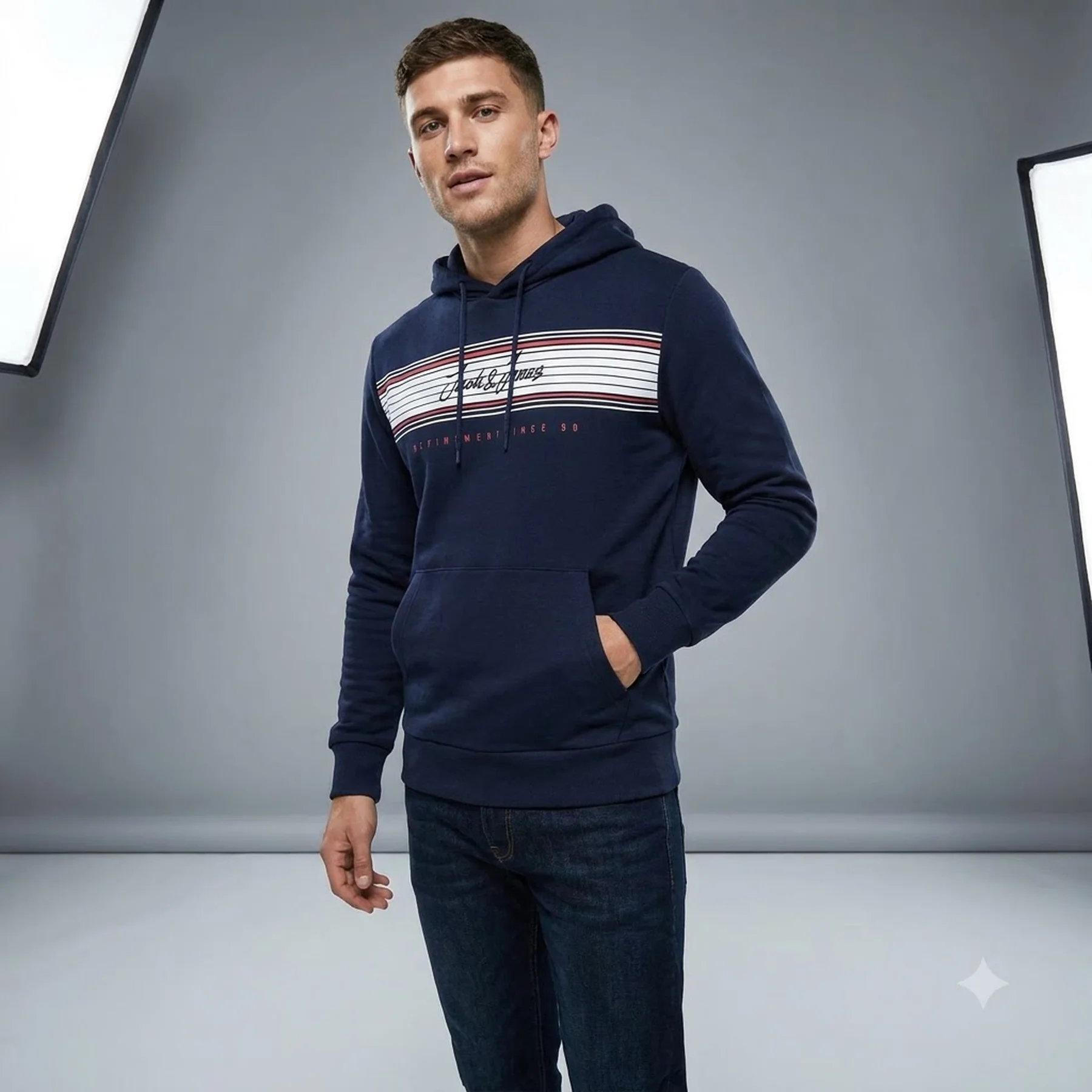 Толстовка JJLEO SWEAT HOOD 12200768-Navy Blazer Jack & Jones M Темно-синій