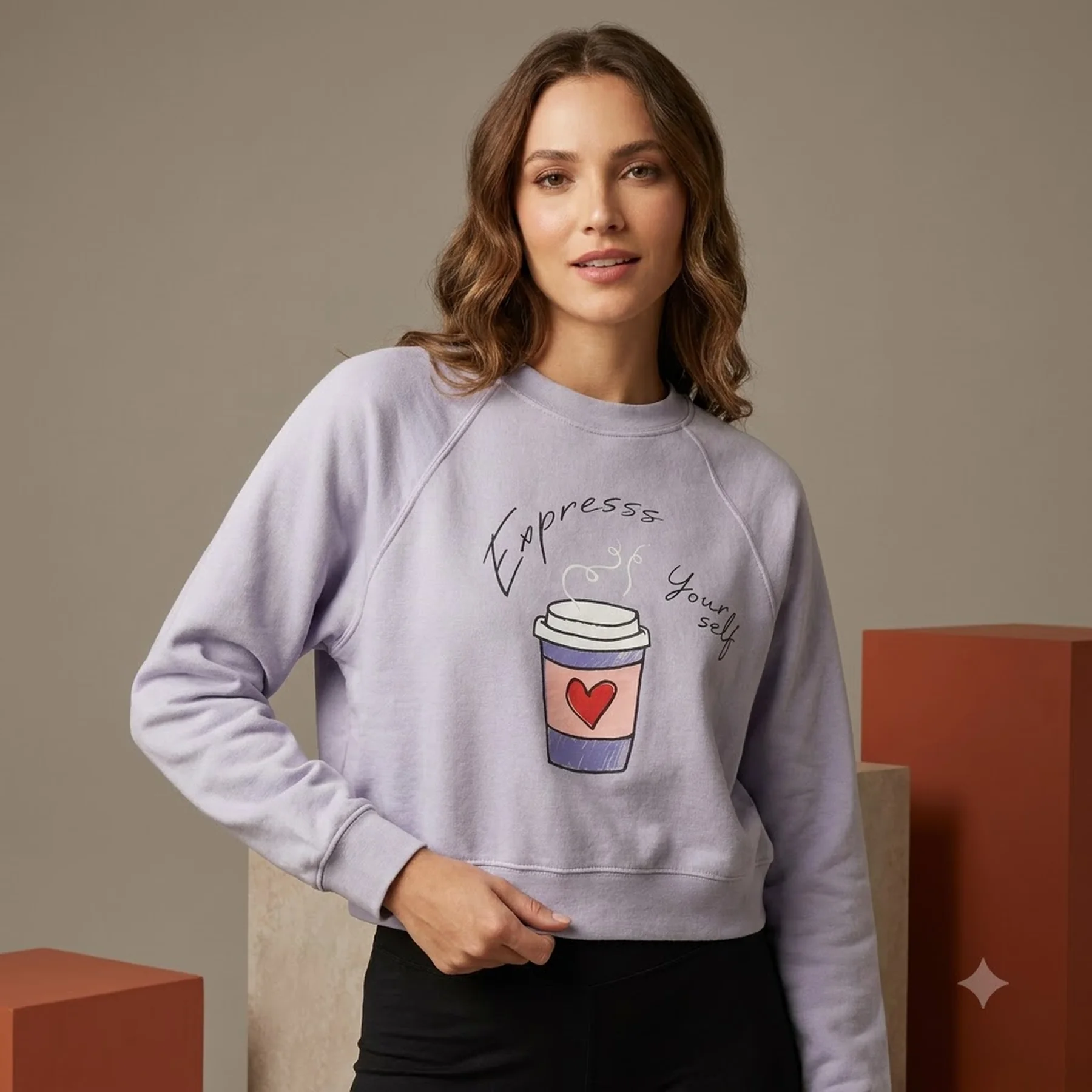 Толстовка ONLJENNIFER LIFE L/S O-NECK BOX SWT 15250226-Cosmic Sky-Print:COFFEE ONLY L Бузковий