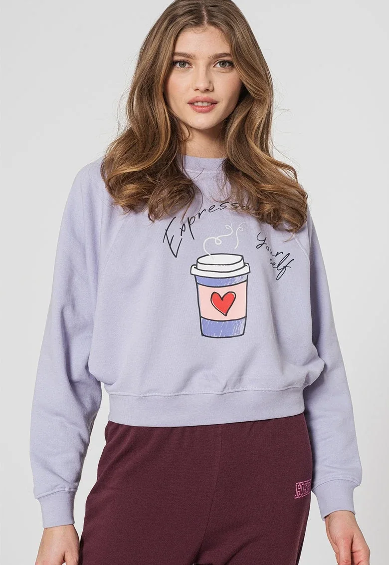 Толстовка ONLJENNIFER LIFE L/S O-NECK BOX SWT 15250226-Cosmic Sky-Print:COFFEE ONLY L Бузковий