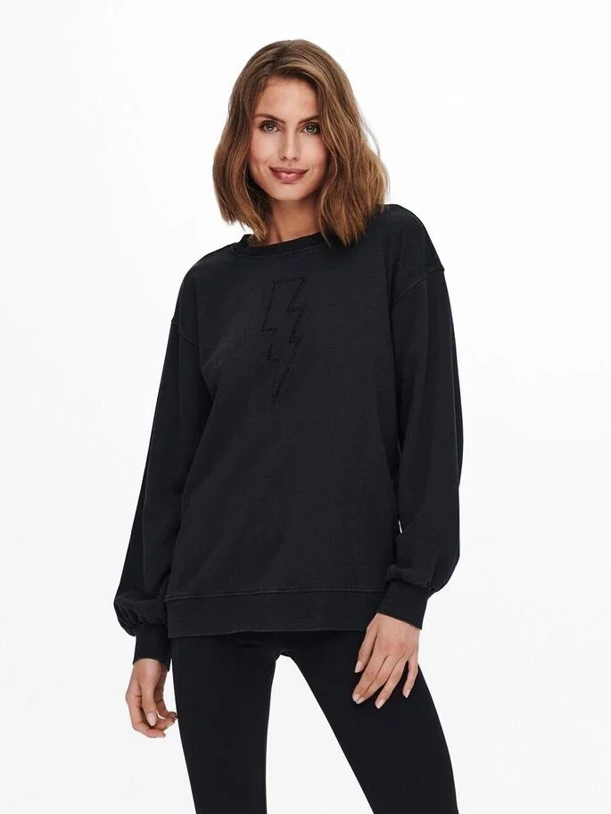 Толстовка ONLLUNI LIFE L/S O-NECK SWT 15243449-Black-Print:BOLT ONLY M Чорний