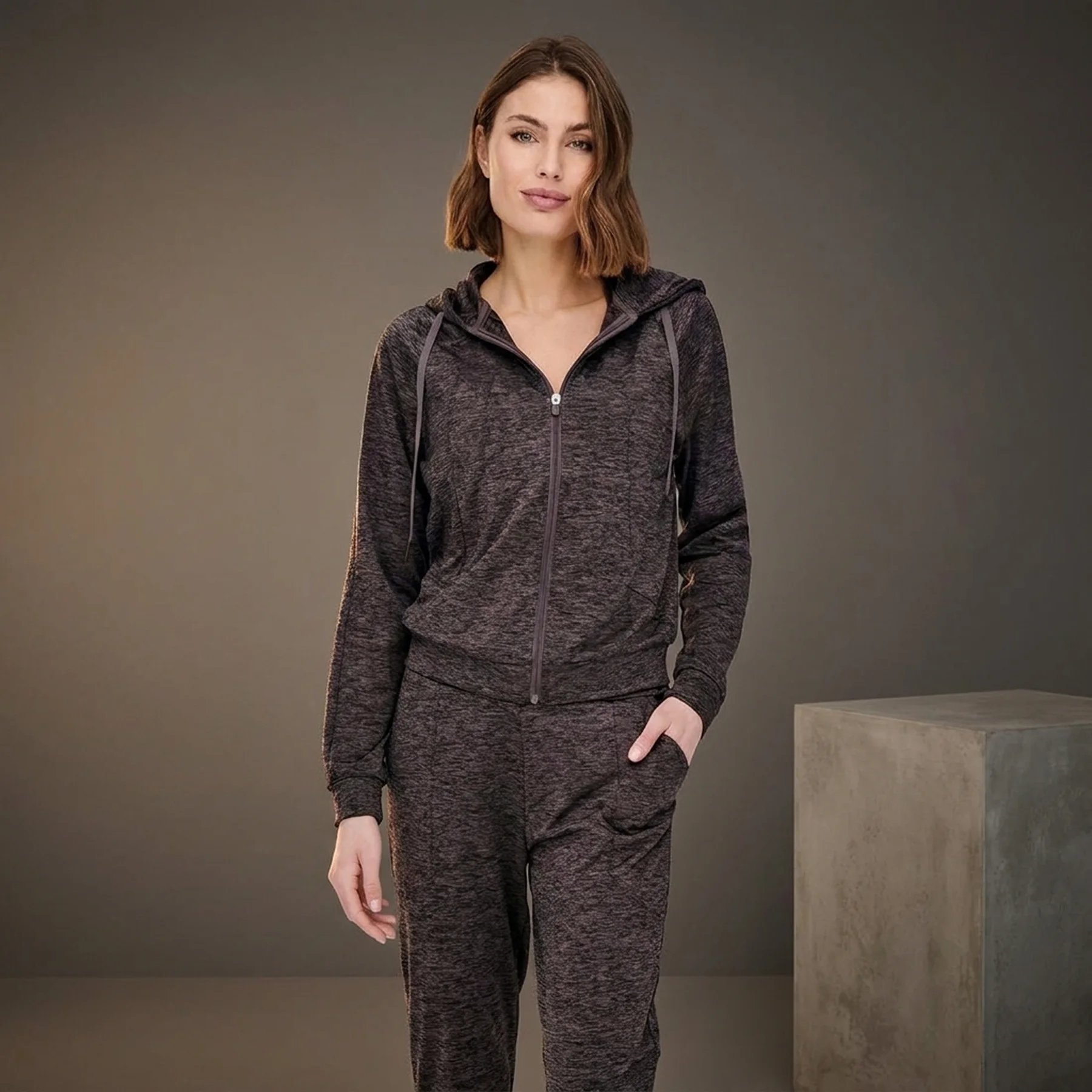 Толстовка ONPNASHA LS HOOD ZIP BRUSH SWEAT 15236667-Sparrow-Detail:w. Melange Only Play XS Темно-коричневий