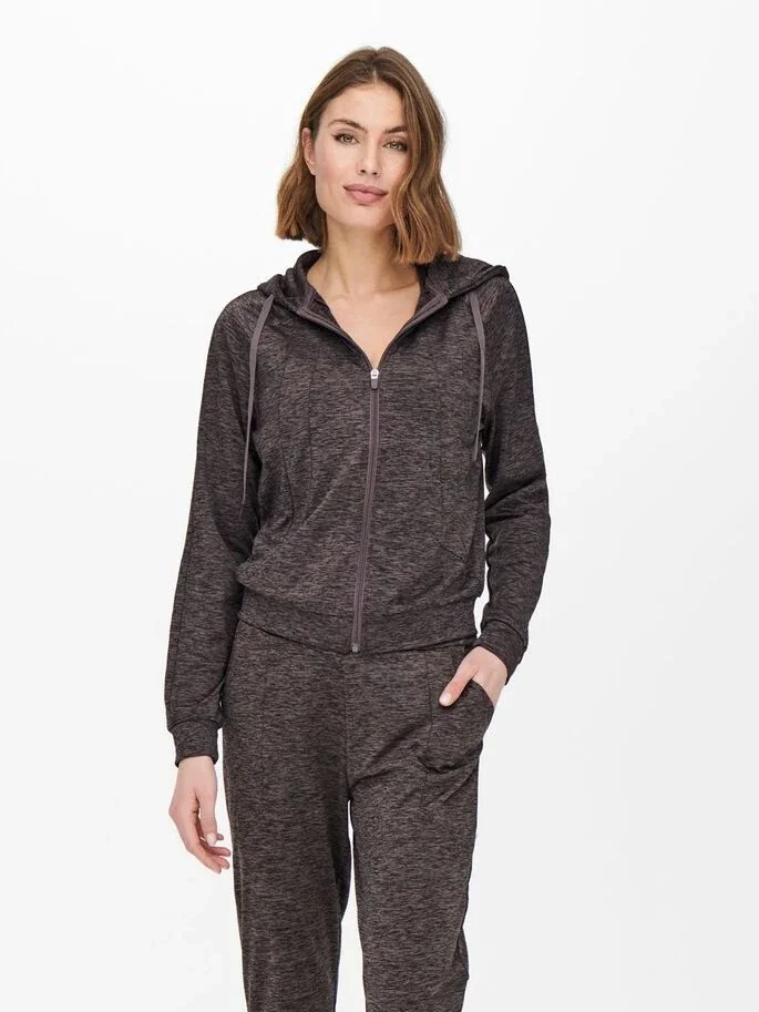 Толстовка ONPNASHA LS HOOD ZIP BRUSH SWEAT 15236667-Sparrow-Detail:w. Melange Only Play XS Темно-коричневий