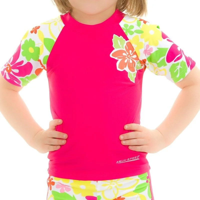 Топ сонцезахисний для дівчат Aqua Speed T-SHIRT FLOWER 2120 рожевий, мультиколор Діт 104см