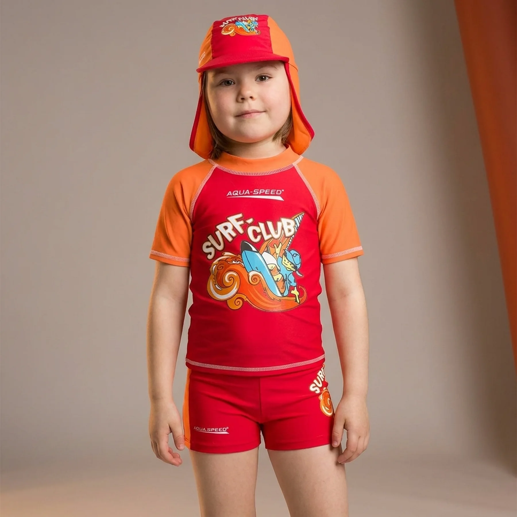 Топ сонцезахисний для хлопців Aqua Speed SURF-CLUB T-SHIRT 2021 червоний, помаранчевий Діт 104см
