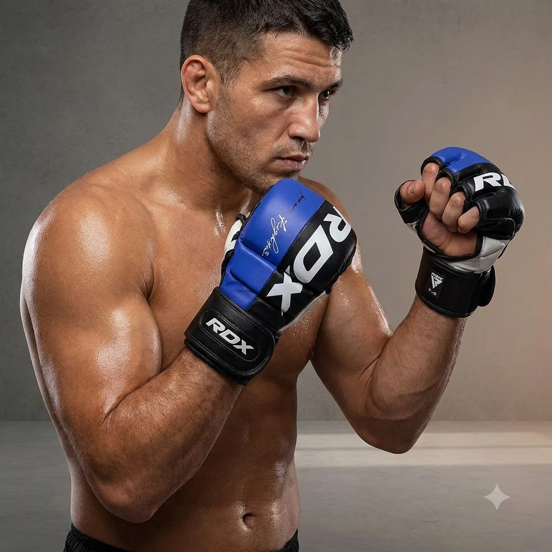 Тренувальні рукавиці RDX GRAPPLING GLOVES REX T6 PLUS чорний, синій, білий L (GGR-T6U)