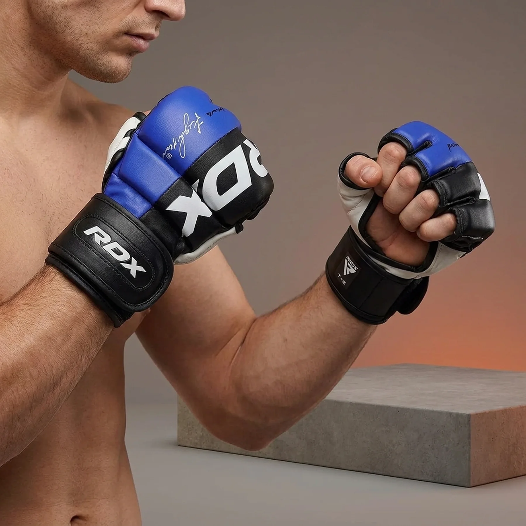 Тренувальні рукавиці RDX GRAPPLING GLOVES REX T6 PLUS чорний, синій, білий M (GGR-T6U)