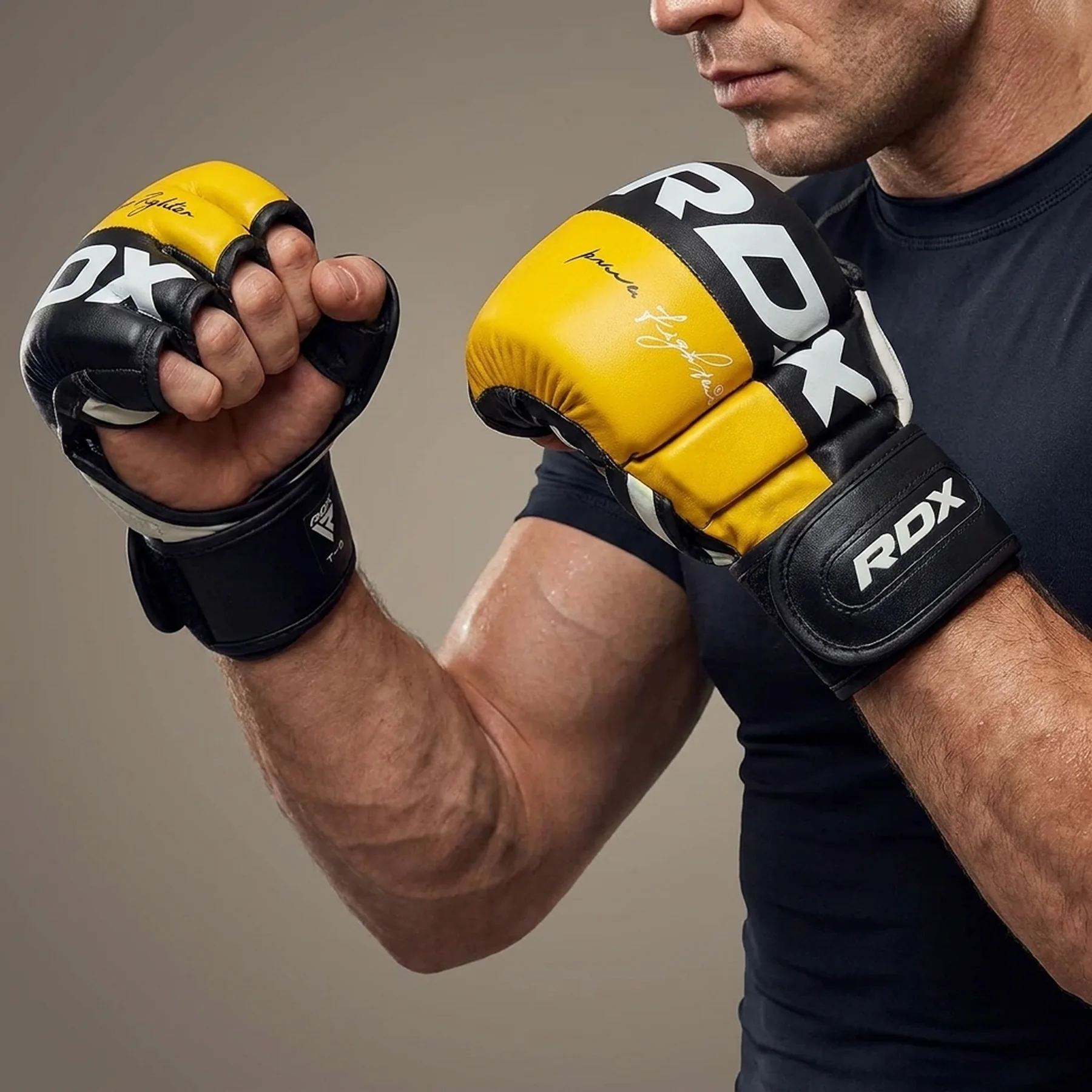 Тренувальні рукавиці RDX GRAPPLING GLOVES REX T6 PLUS чорний, жовтий, білий M (GGR-T6Y)