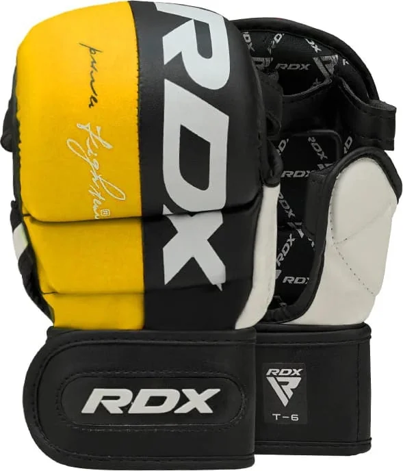 Тренувальні рукавиці RDX GRAPPLING GLOVES REX T6 PLUS чорний, жовтий, білий XL (GGR-T6Y)