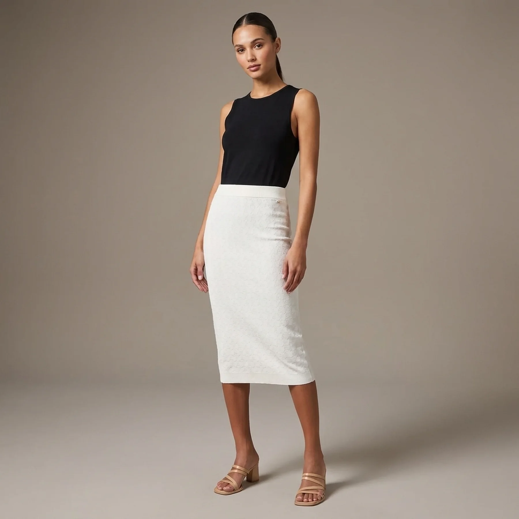 Трикотажна жіноча еластична спідниця Armani Exchange міді 1159831467 (Молочний S)