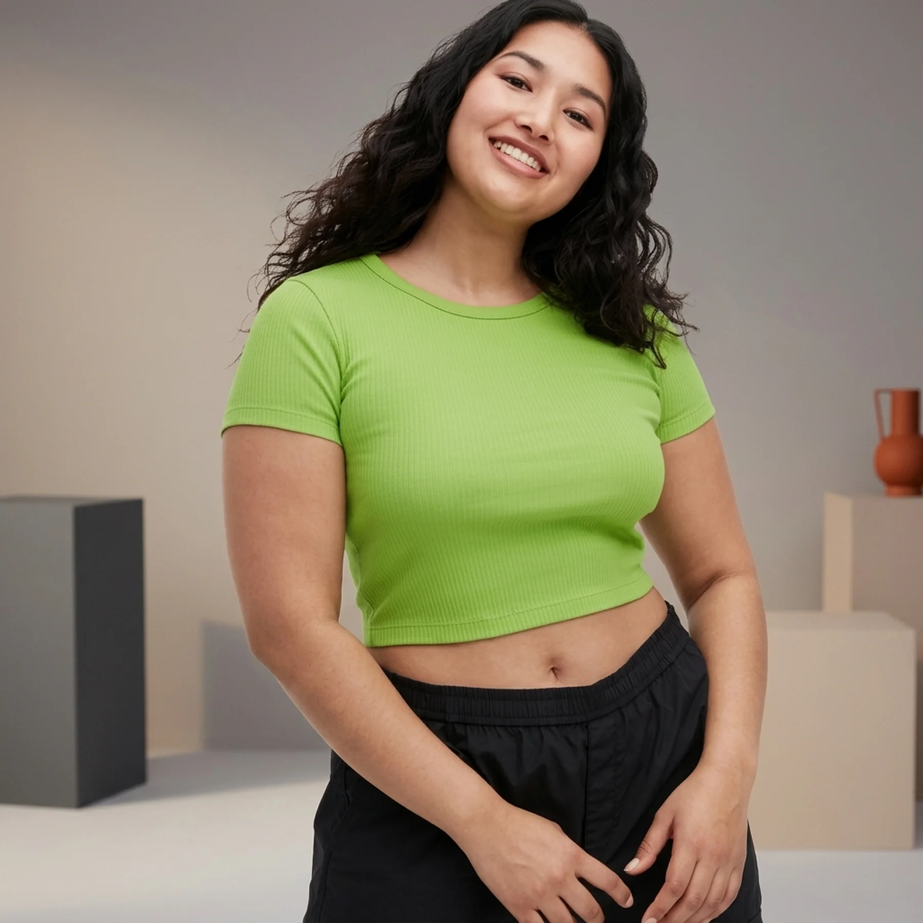 Укорочена футболка UNIQLO в рубчик 1159793224