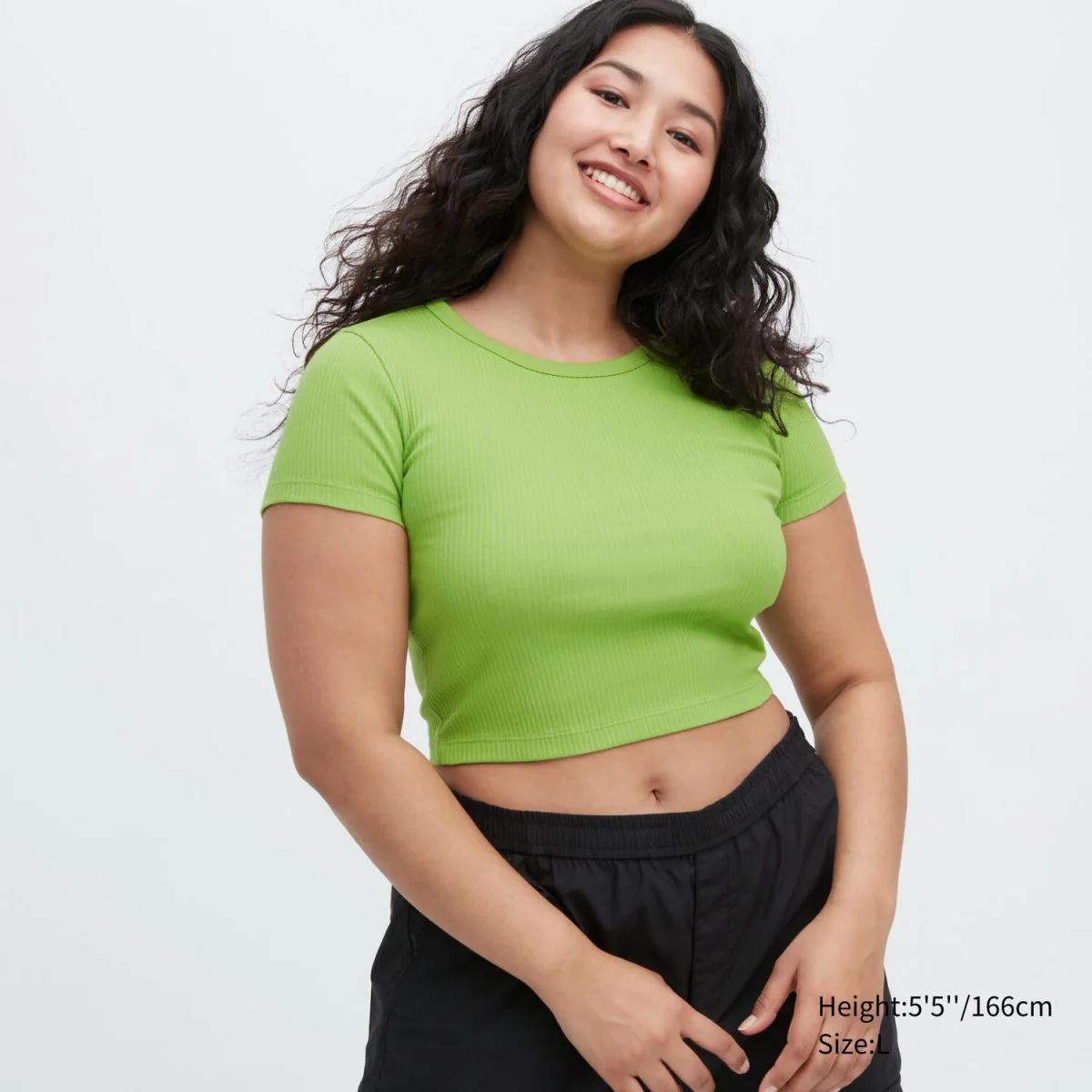 Укорочена футболка UNIQLO в рубчик 1159793224