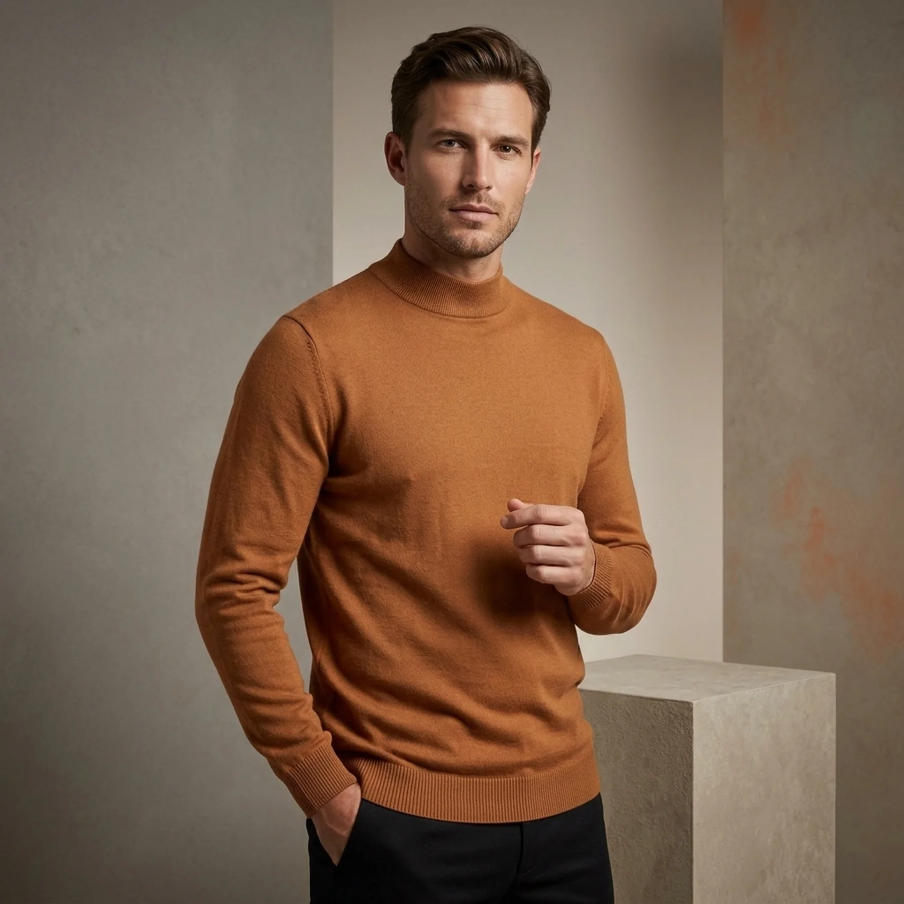 Водолазка JJEBASIC KNIT MOCK NECK NOOS 12190170-Umber-Detail: twisted w. Meerkat Jack & Jones XXL Помаранчевий