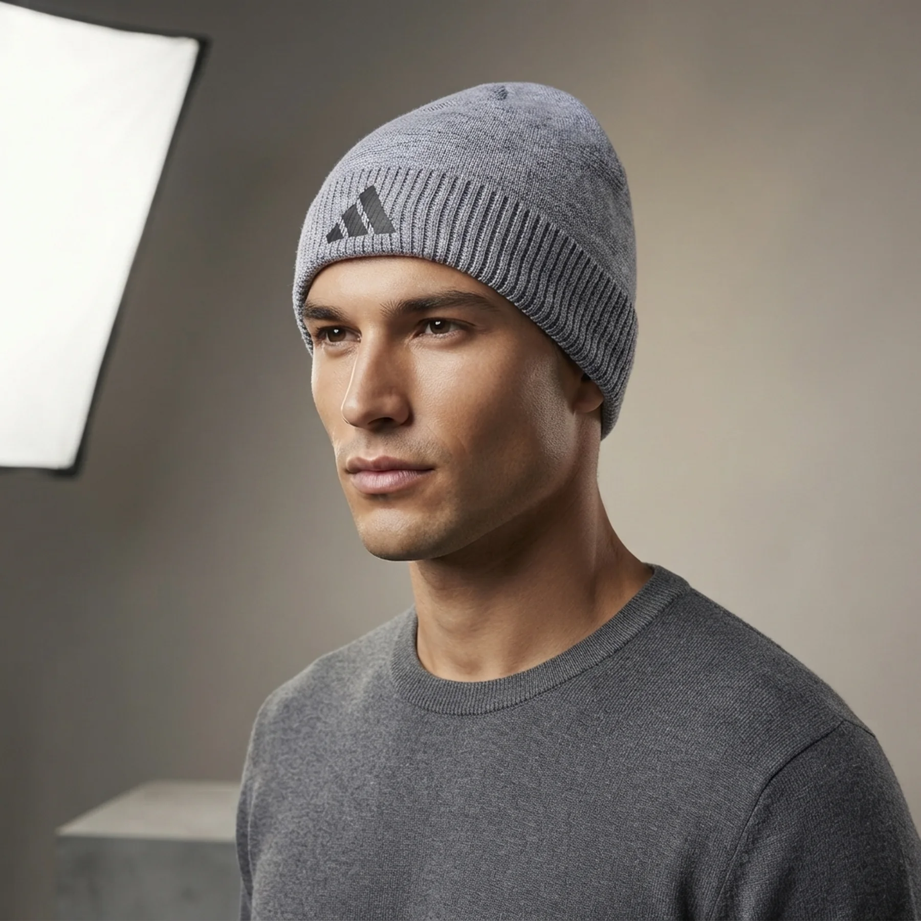 В'язана шапка-біні Adidas з логотипом 1159852325 (Сірий One size)