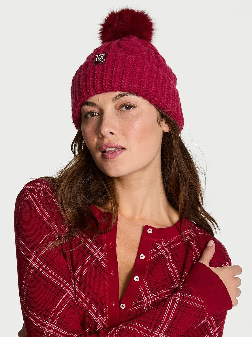 В'язана шапка Victorias Secret з помпоном 1159856975 (Червоний One size)