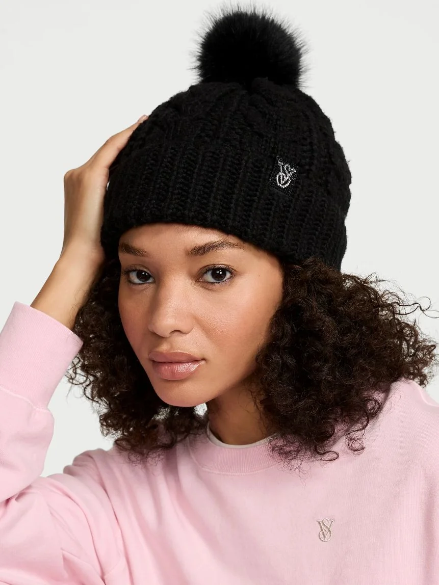 В'язана шапка Victorias Secret з помпоном 1159856977 (Чорний One size)