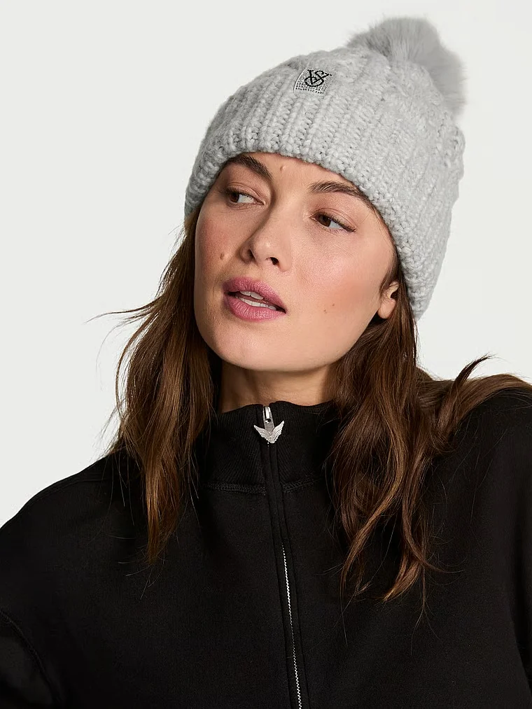 В'язана шапка Victorias Secret з помпоном 1159858849 (Сірий One size)