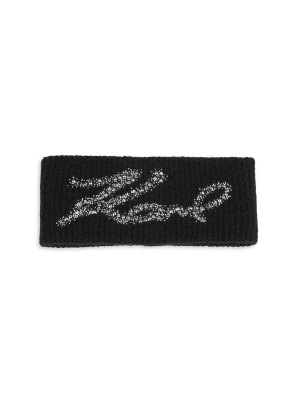 В'язана жіноча пов'язка Karl Lagerfeld Paris з логотипом зі страз 1159795521 (Чорний, One size)