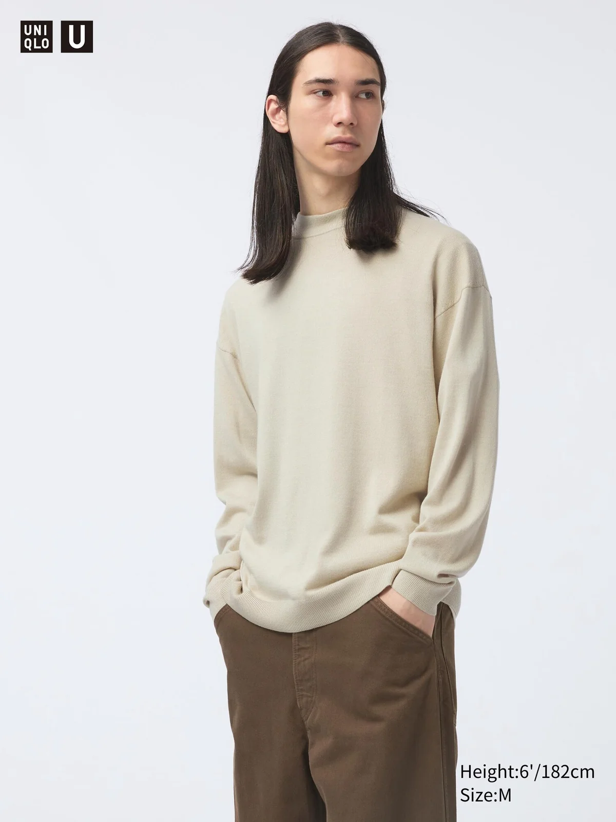 В'язаний светр UNIQLO напіввовняний 1159829845 (Бежевий M)