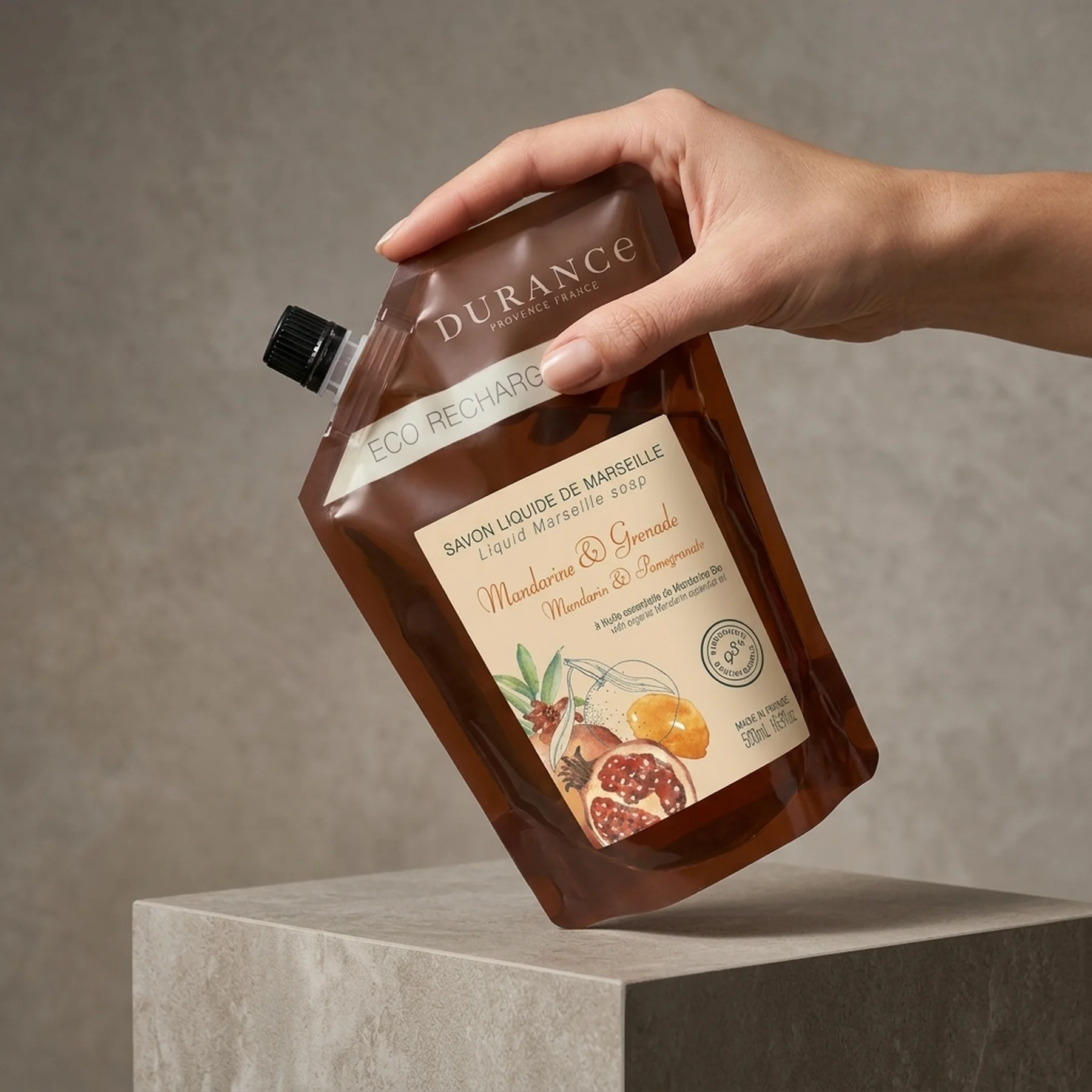 Запасная эко упаковка натурального жидкого мыла Durance Eco-Refill Liquid Marseille Soap 500 мл Мандарин і Гранат
