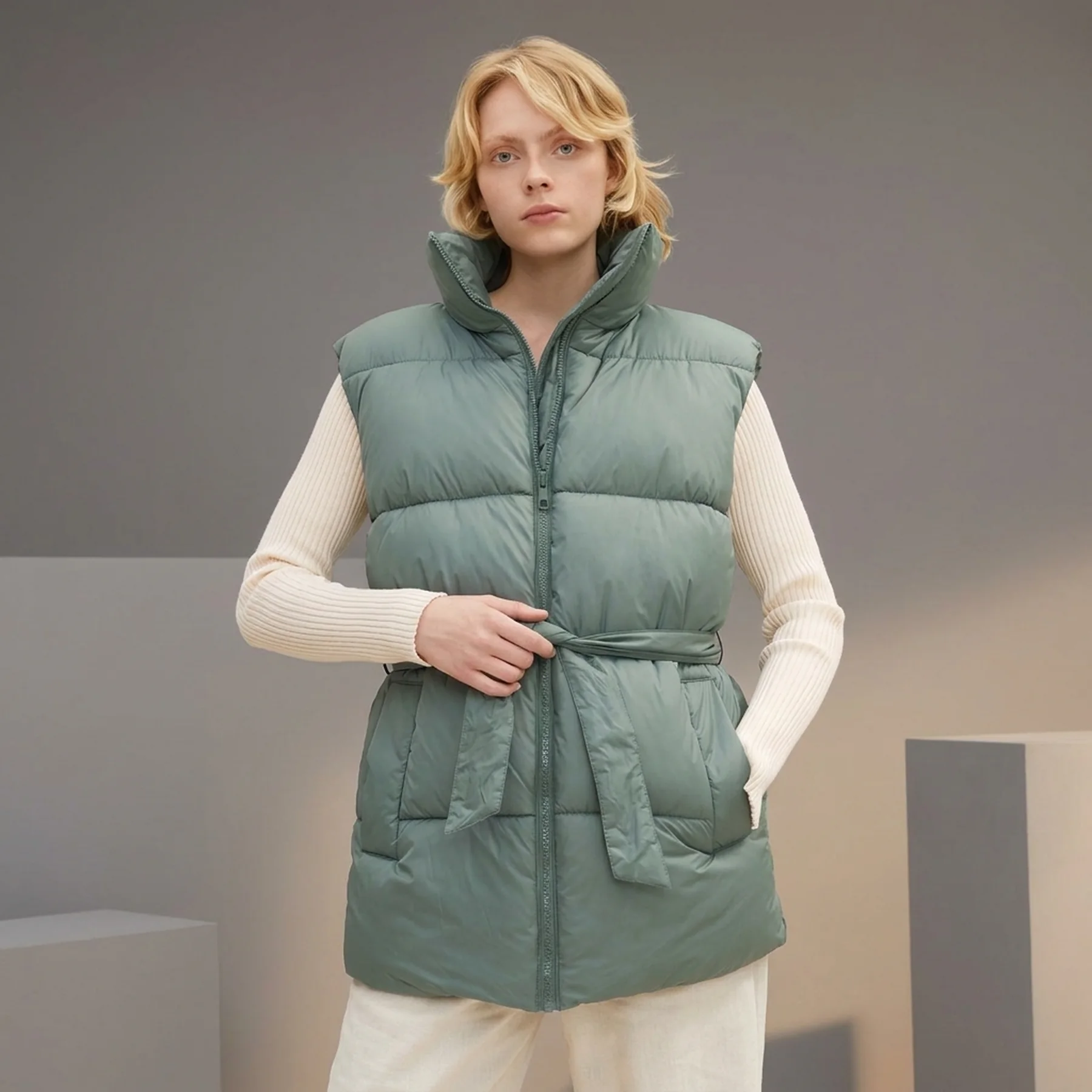 Жилет belted puffer vest 1033562-19643 Tom Tailor L Блакитний