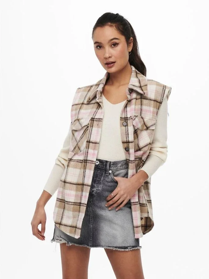 Жилет ONLLIPPA CHECKED VEST WVN 15233905 Cloud Dancer ONLY L Бежевий