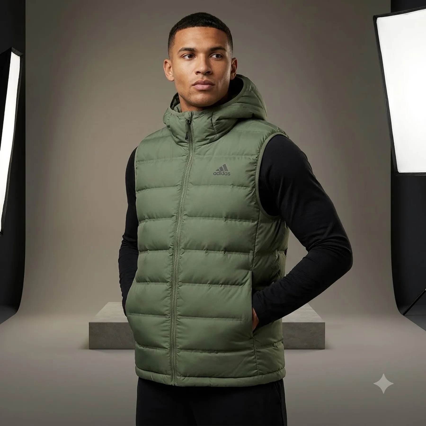 Жилетка чоловіча Adidas Helionic Hooded Down Gilet Green (HG6274)