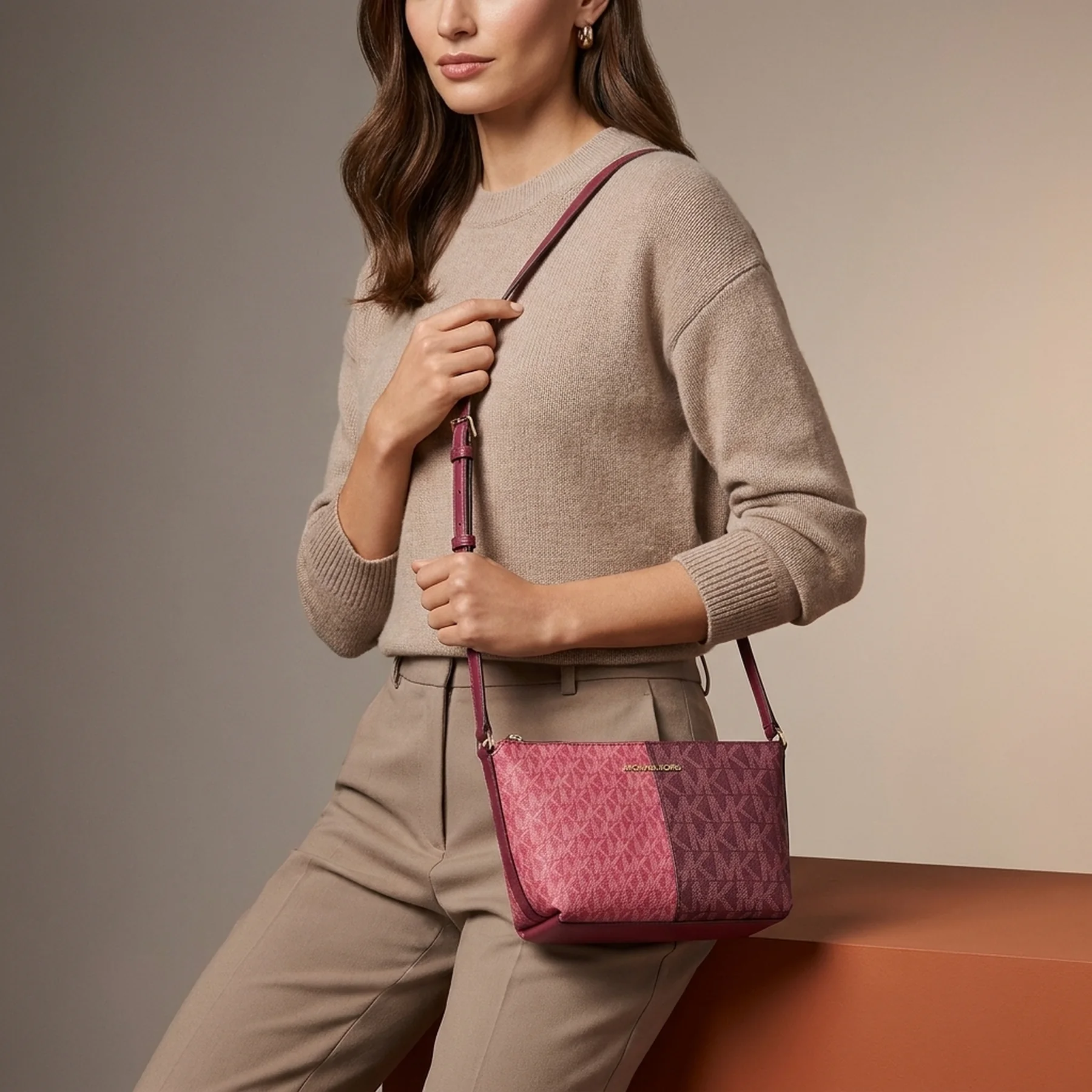 Жіноча двокольорова сумка Michael Kors через плече 1159820888 (Рожевий One size)