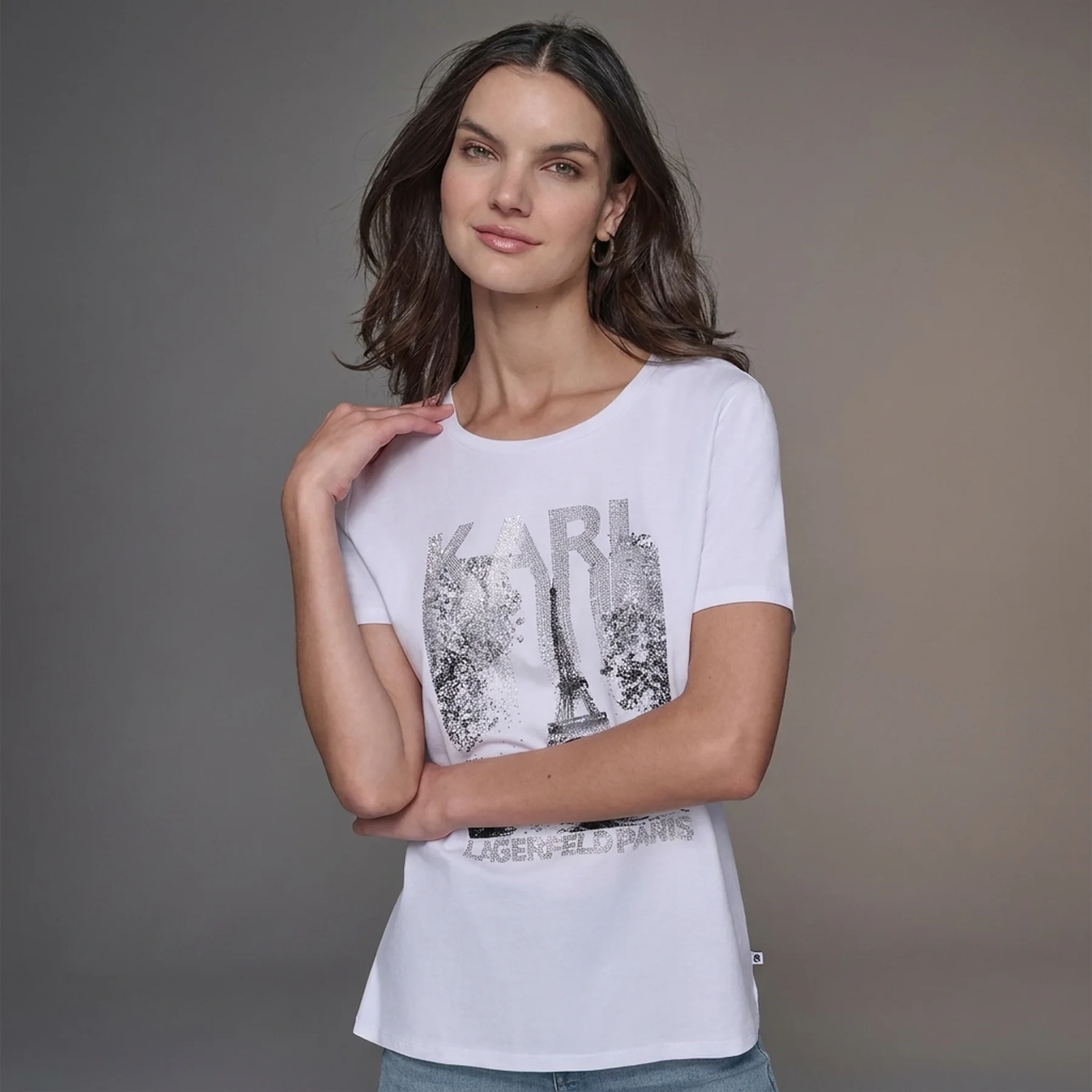 Жіноча футболка Karl Lagerfeld Paris зі стразами 1159850397 (Білий L)