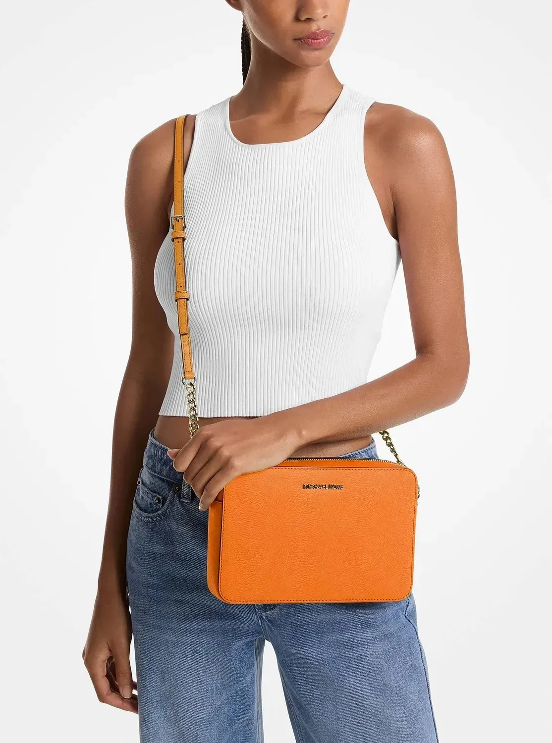 Жіноча шкіряна сумка кроссбоді Michael Kors на блискавці 1159843256 (Помаранчевий One size)