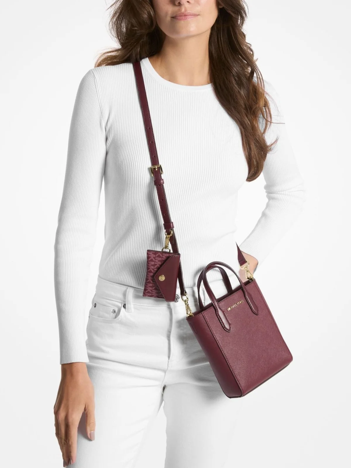 Жіноча шкіряна сумка кроссбоді Michael Kors з гаманцем 1159827470 (Бордовий One size)