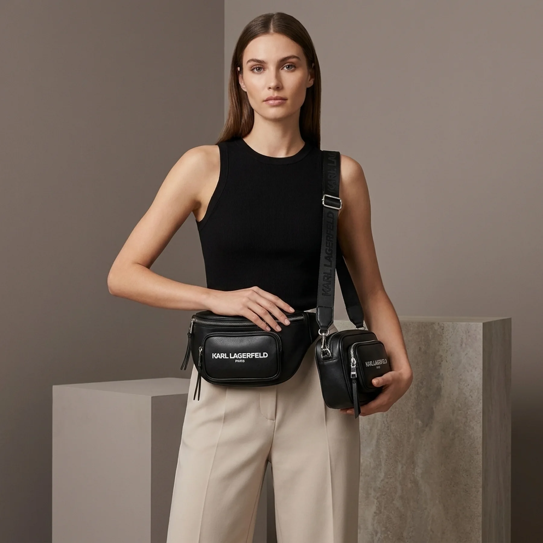 Жіноча сумка 2 в 1 Karl Lagerfeld Paris поясна та кроссбоді 1159816231 (Чорний One size)