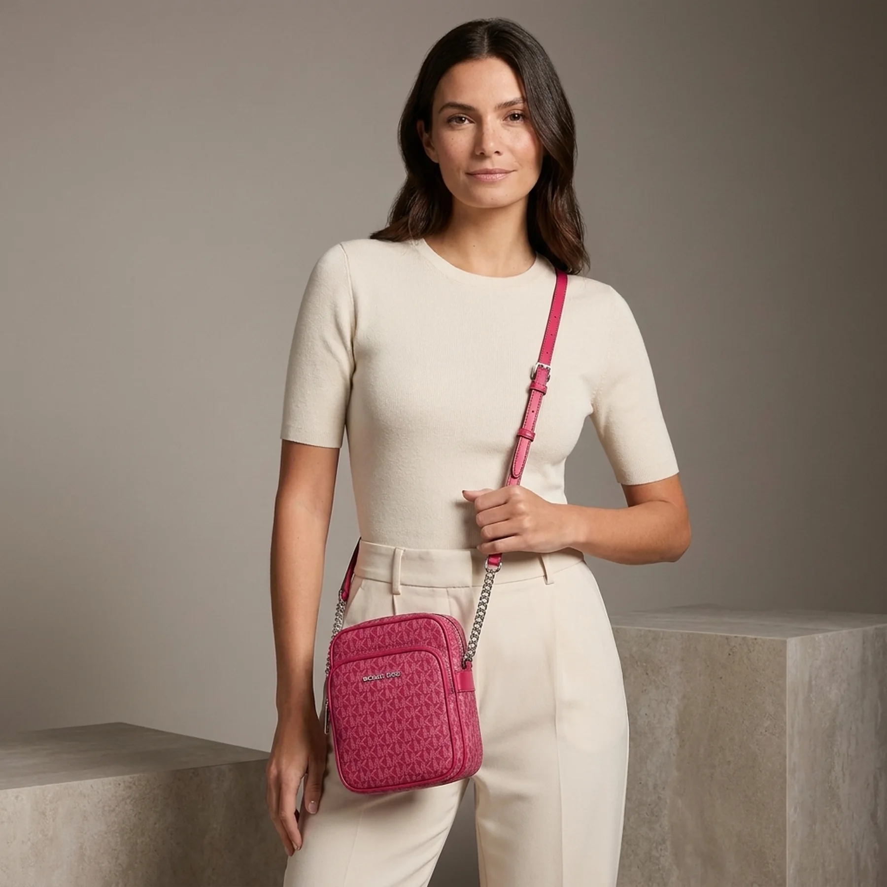Жіноча сумка кроссбоді Jet Set Travel Michael Kors на блискавці 1159847418 Рожевий