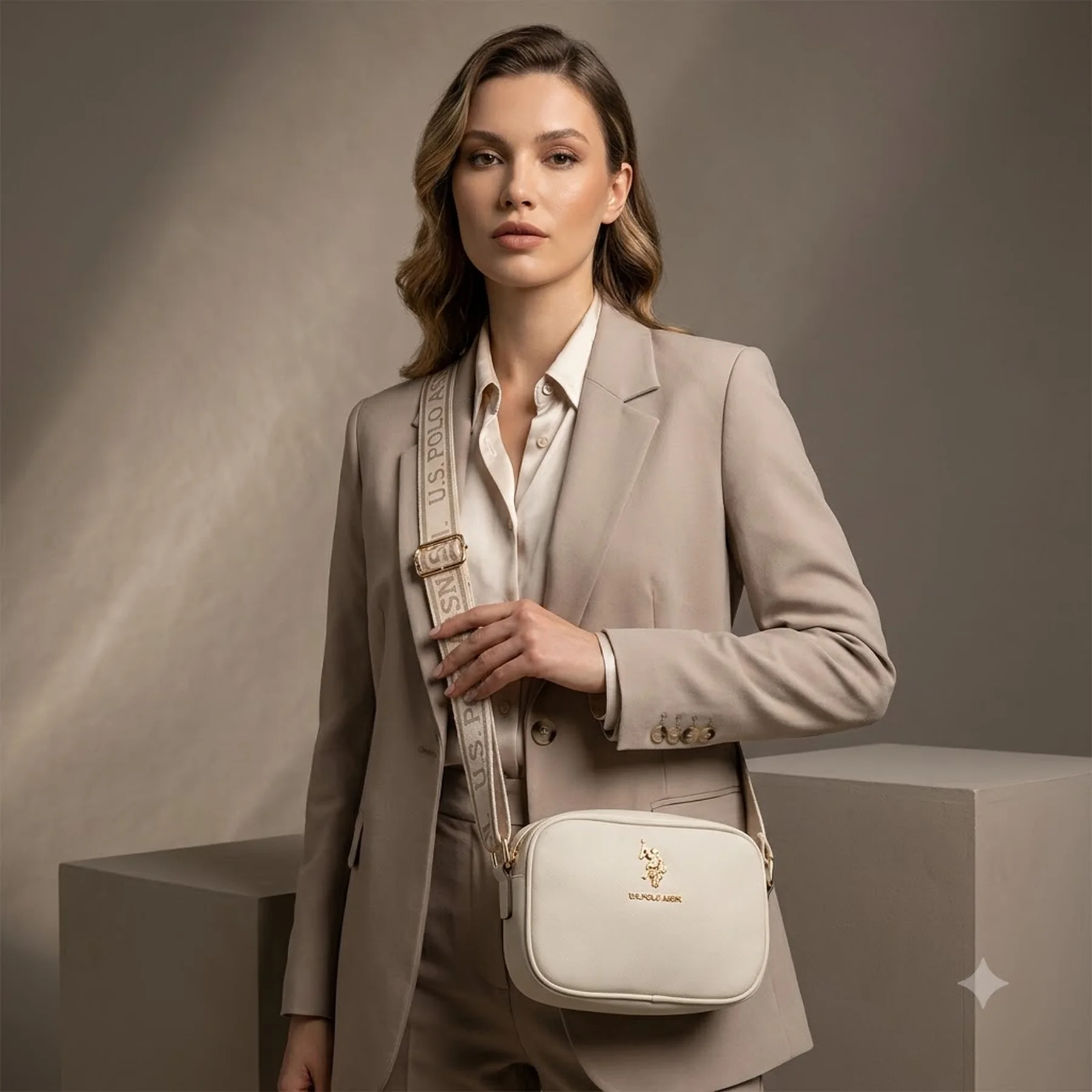 Жіноча сумка кроссбоді U.S. Polo Assn з логотипом 1159804597 (Молочний, One size)
