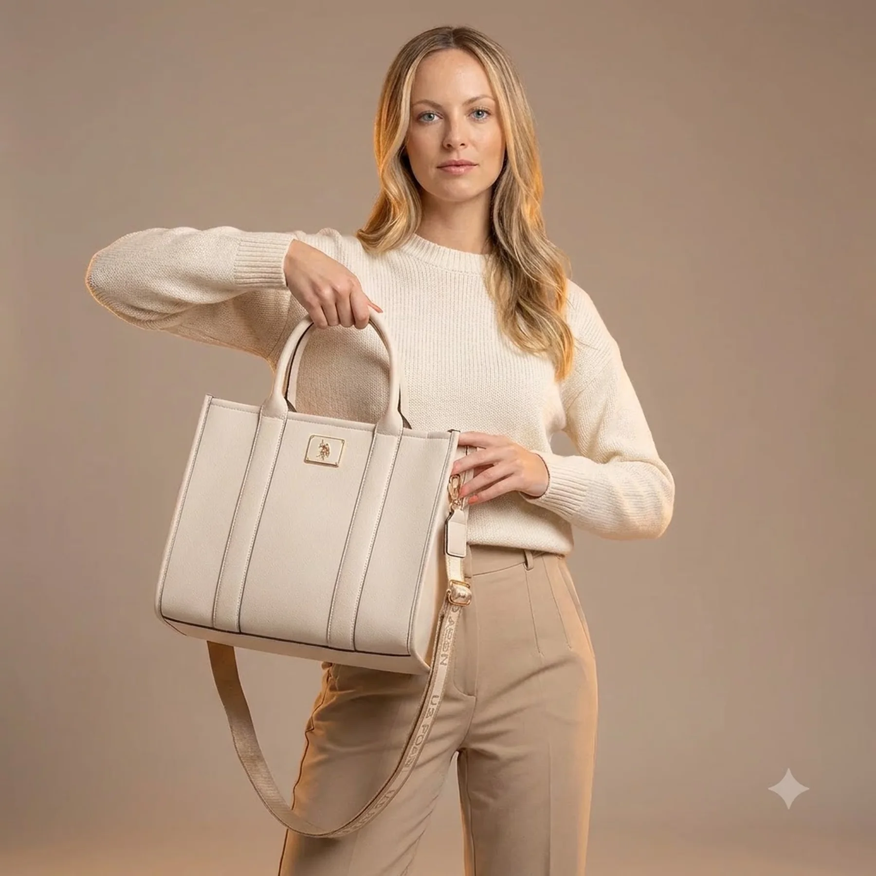 Жіноча сумка тоут US Polo Assn з довгим ремінцем 1159819058 (Молочний One size)