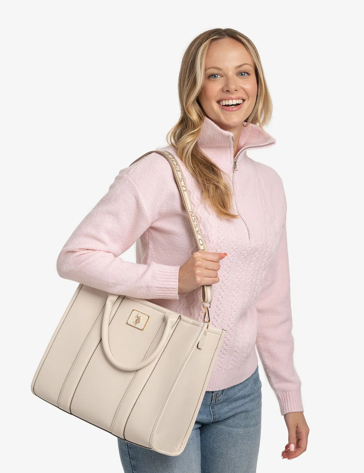 Жіноча сумка тоут US Polo Assn з довгим ремінцем 1159819058 (Молочний One size)