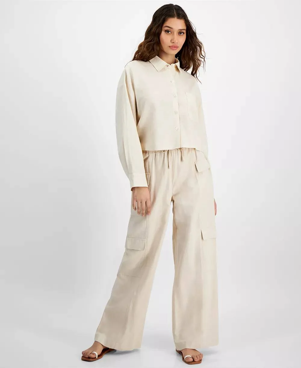 Жіноча укорочена сорочка DKNY із суміші льону 1159839056 (Молочний M)