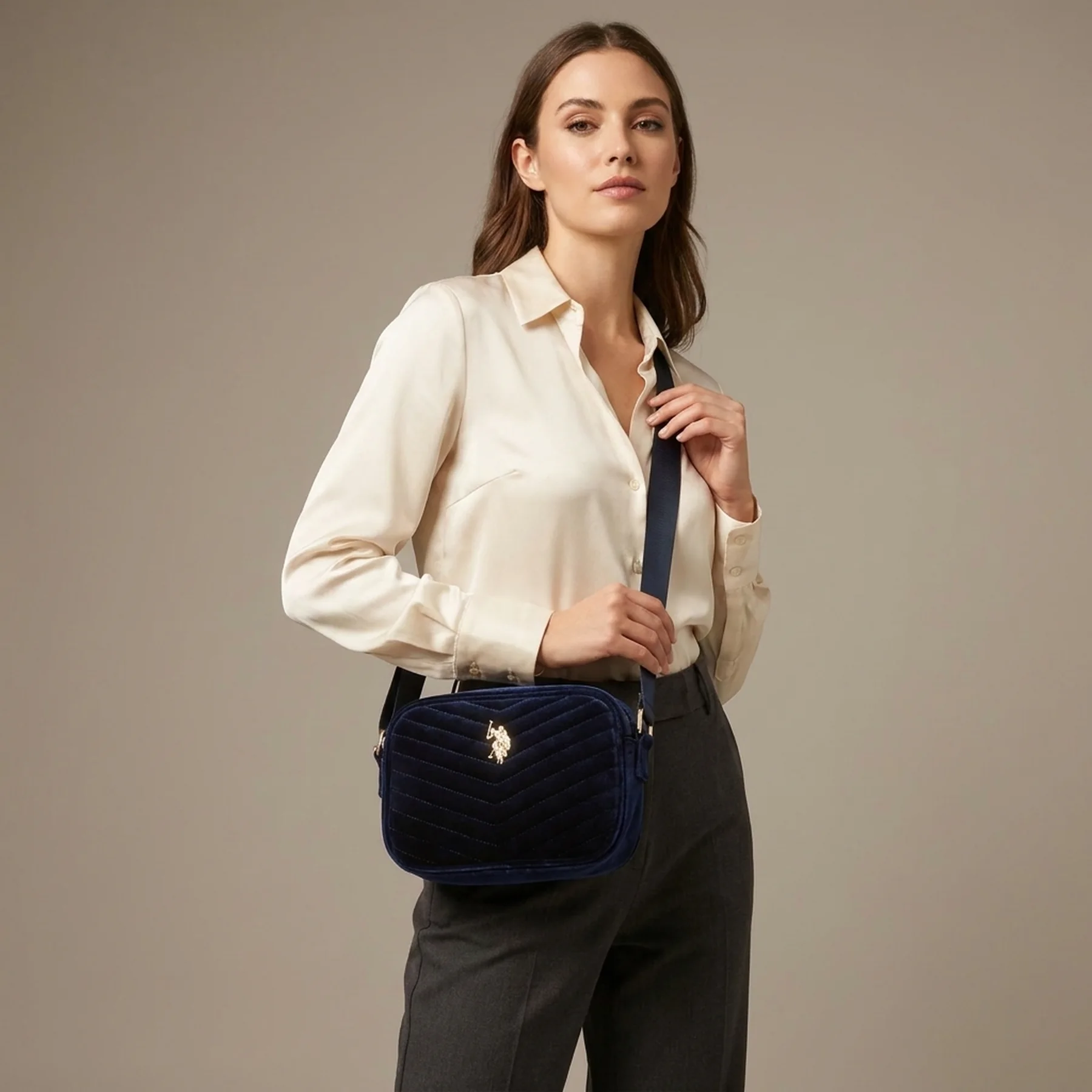 Жіноча вельветова сумка US Polo Assn з логотипом 1159823591 (Синій One size)