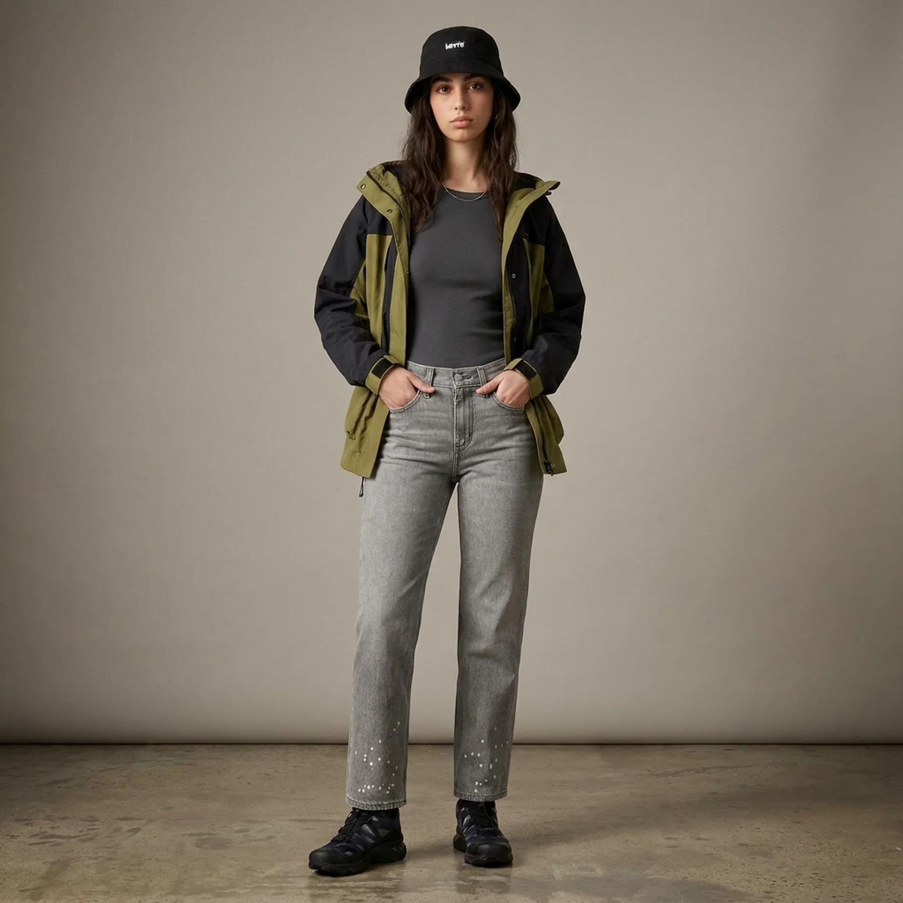 Жіночі прямі джинси Levi's із вінтажним принтом 1159808145 (Сірий, 24)