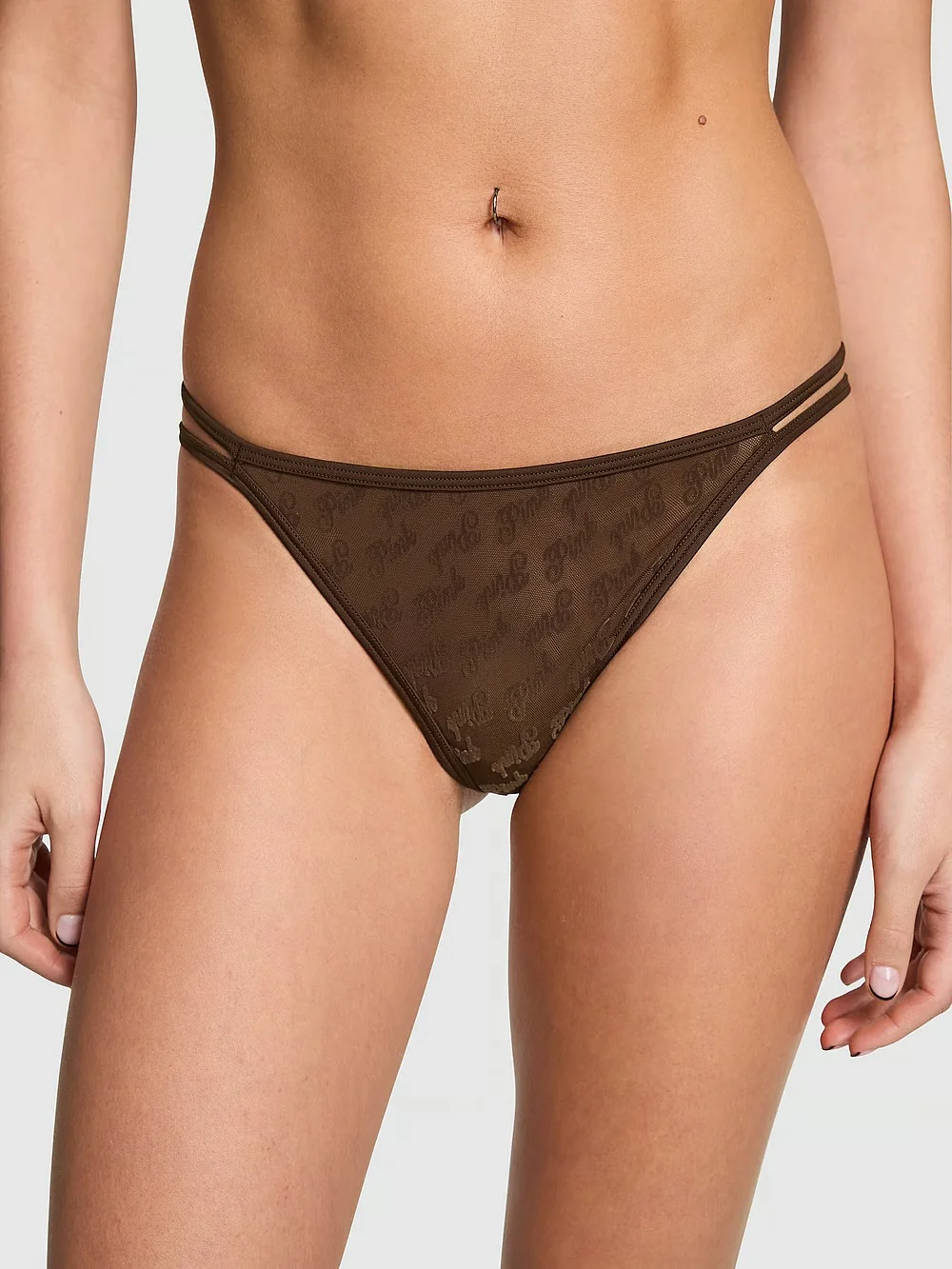 Жіночі трусики Тонг Victoria's Secret Pink з логотипом 1159827310 (Коричневий M)