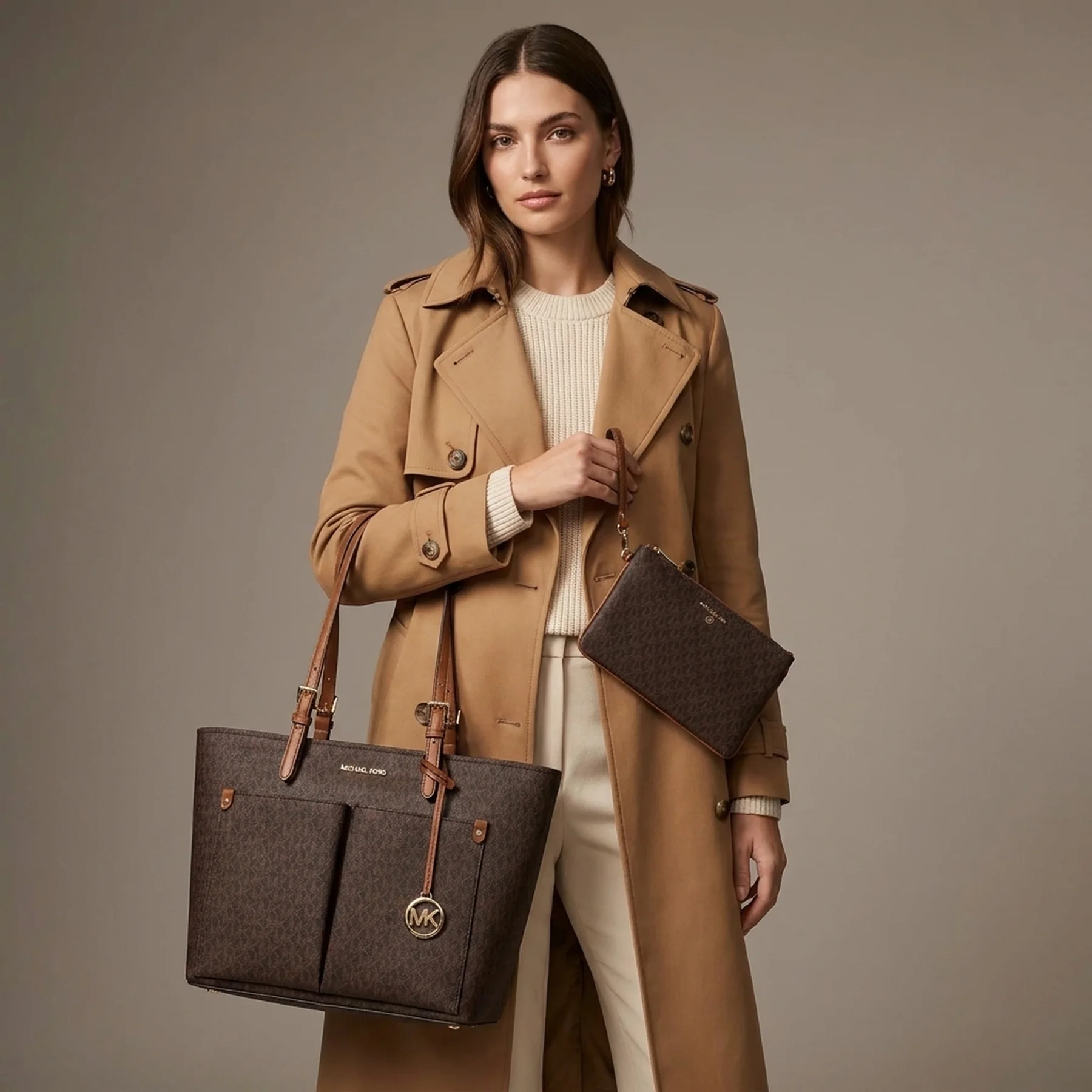 Жіночий набір Jet Set Travel Michael Kors сумка та клатч 1159858720 Коричневий