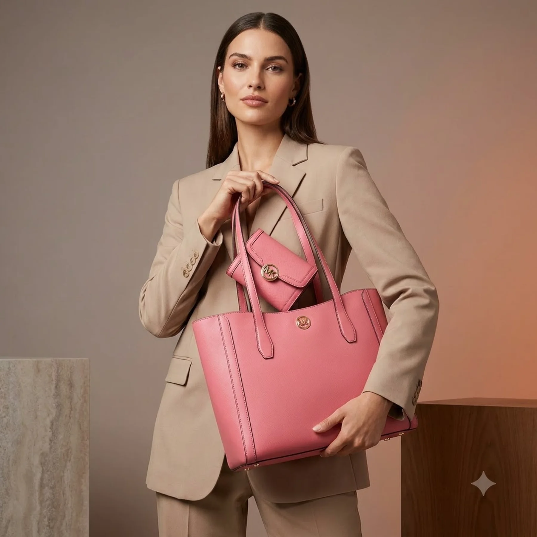 Жіночий набір Michael Kors сумка та гаманець 1159845989 Рожевий