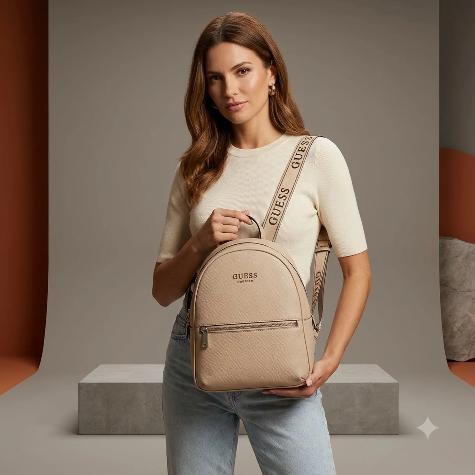 Жіночий рюкзак GUESS з принтом 1159843904 (Бежевий One Size)
