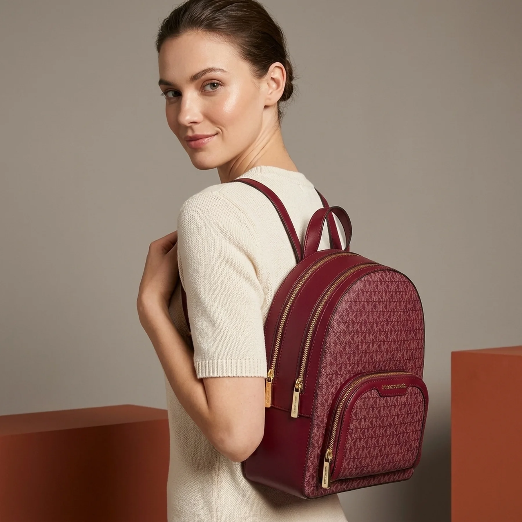 Жіночий рюкзак Jaycee Michael Kors з принтом 1159851130 (Бордовий One size)